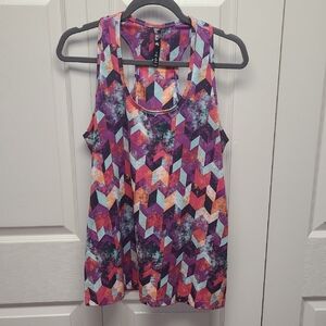 lukka Purple Teal Pink Orange Geometric Racerback Tank L